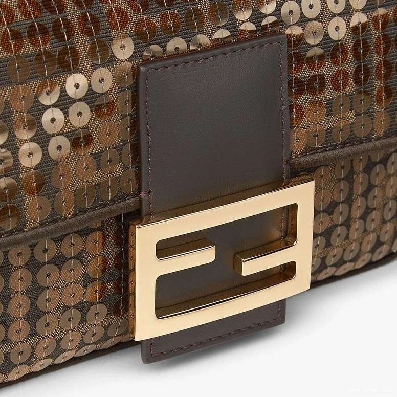 Cheap Fabric Mini FF Brown Baguette In with Bag Motif Sequins Fendi 0730